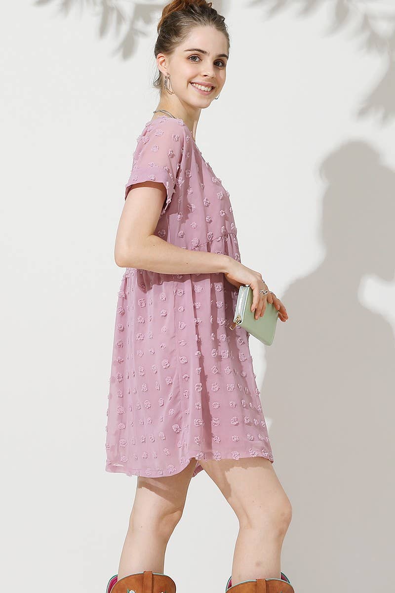 CWDSD10409_V NECK DOT CHIFFON SHORT LOVELY DRESS