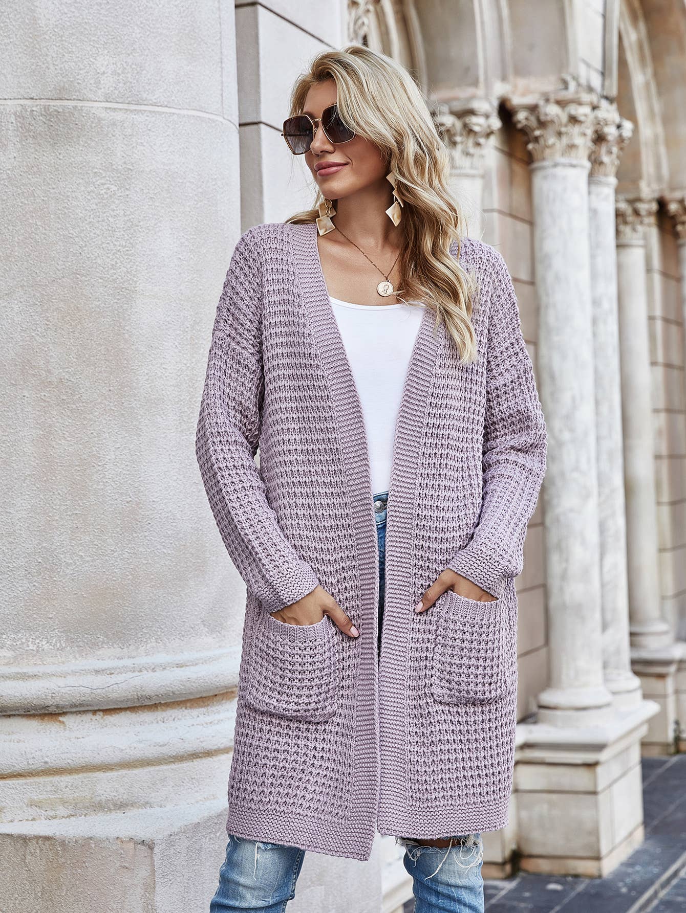 Women's loose plus-size solid color sweater coat
