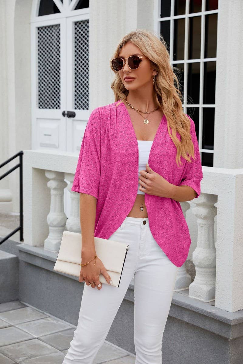 CWOCAS0023_Open Front Short Sleeve Knit Top