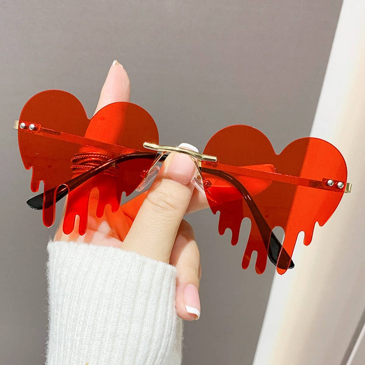 WATER DROPS HEART TEARS FRAMELESS CUT EDGE GLASSES