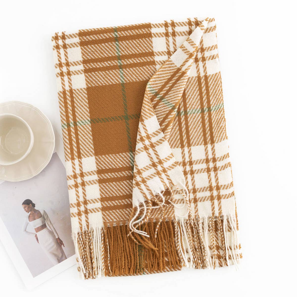 WOMEN SIMPLE PLAID WARM SCARF
