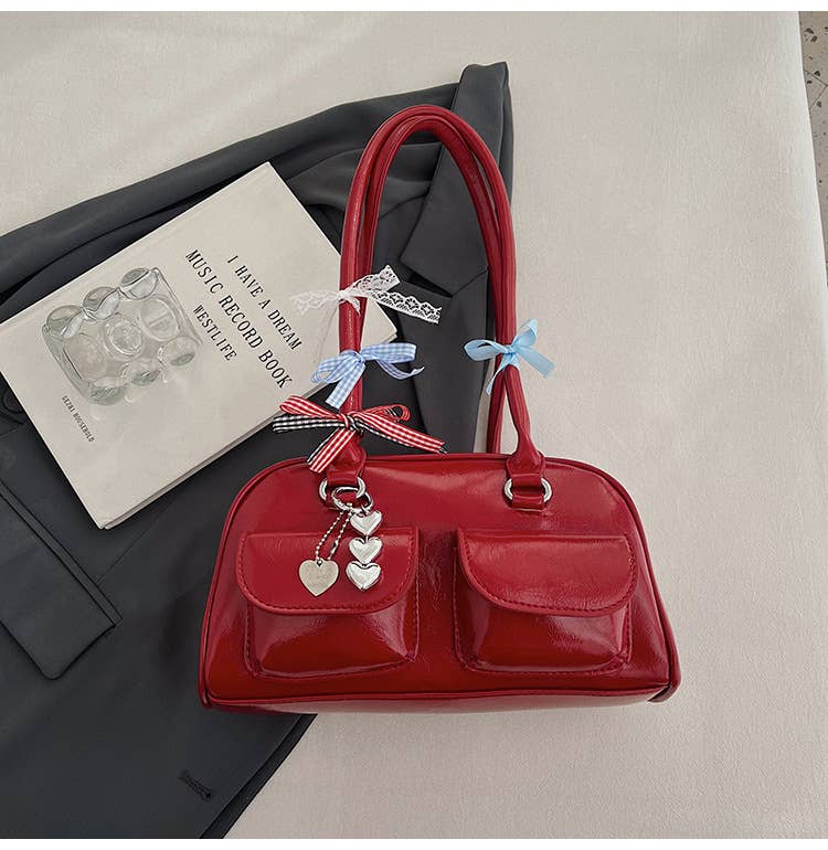 Fashionable bow-shaped glossy single-shoulder bag