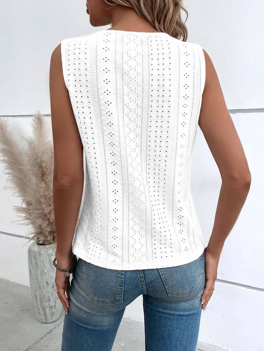 V-neck patchwork cutout lace vest T-shirt