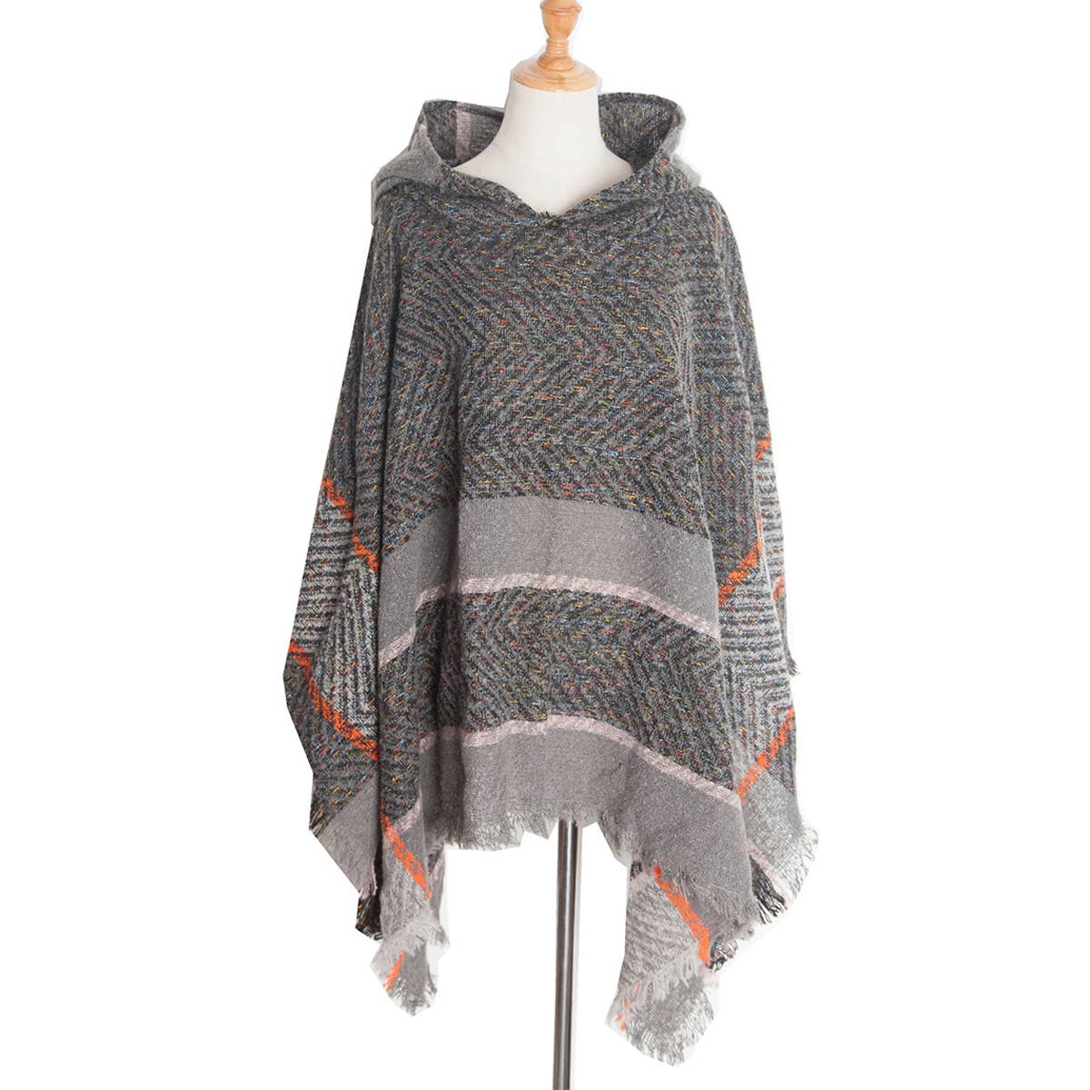 WOMEN HERRINGBONE PATTERN HOODED SHAWL