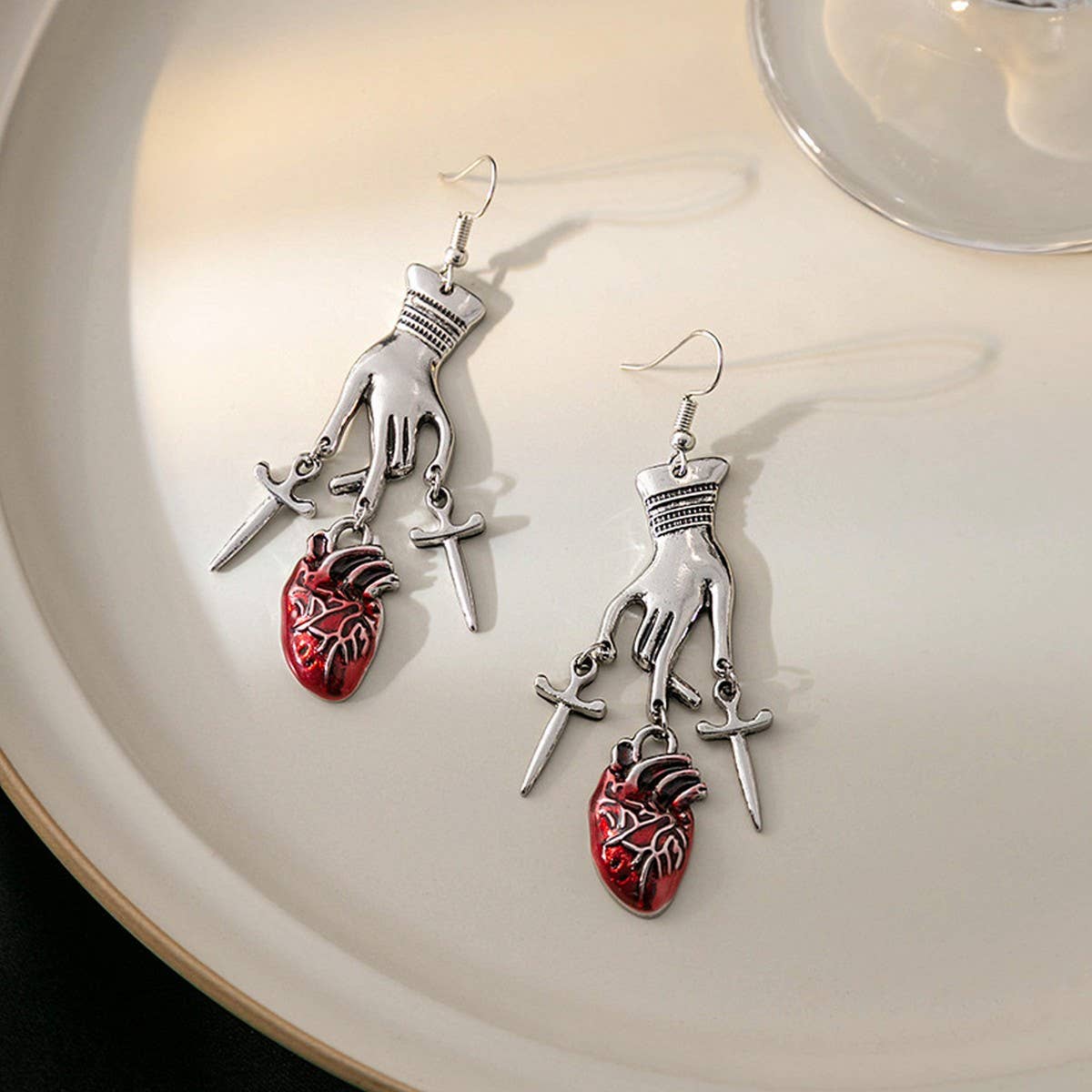 DARK STYLE PERSONALITY CLAW CROSS HEART EARRINGS