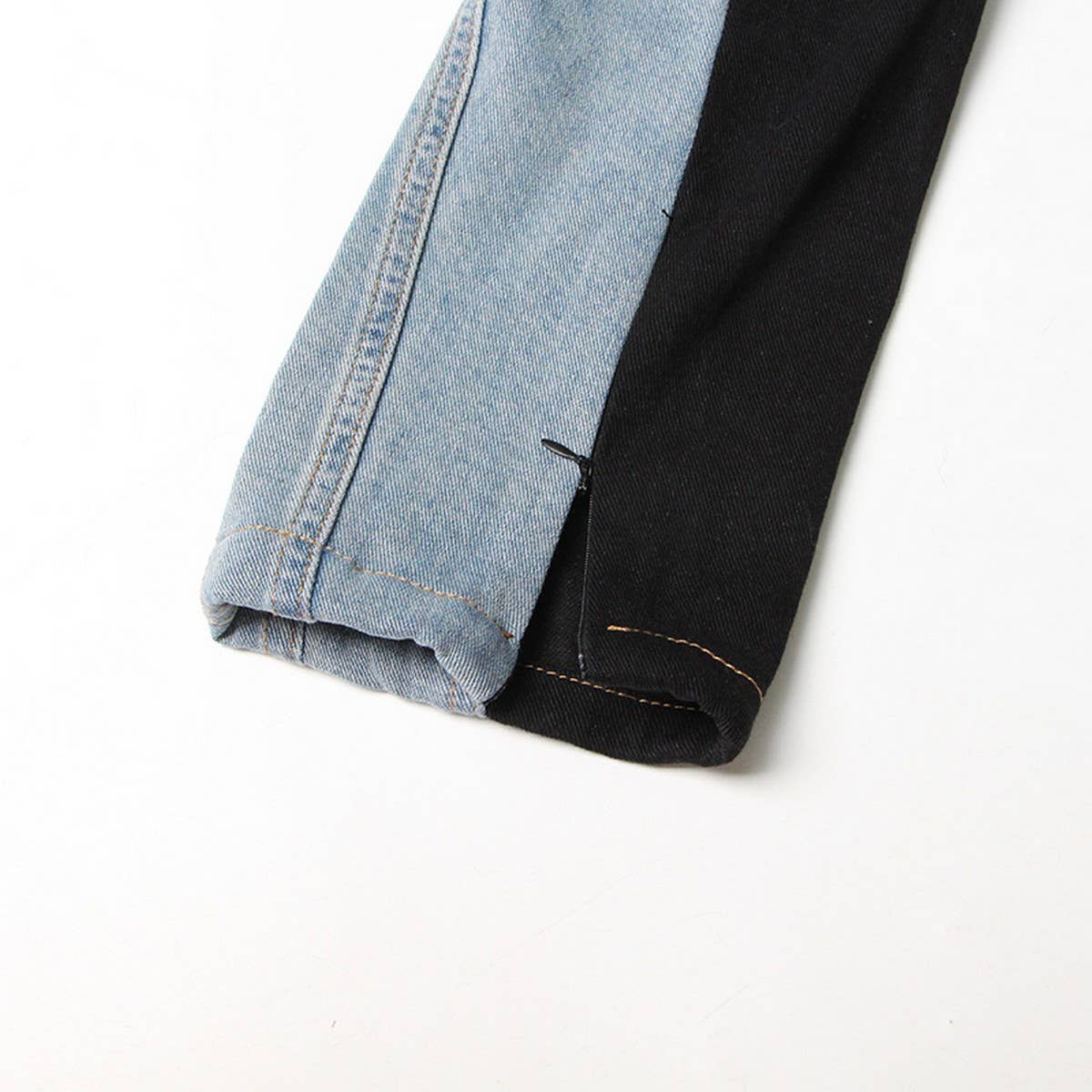 COLOR BLOCKING PATCHWORK WASHED LIGHT DENIM PANTS