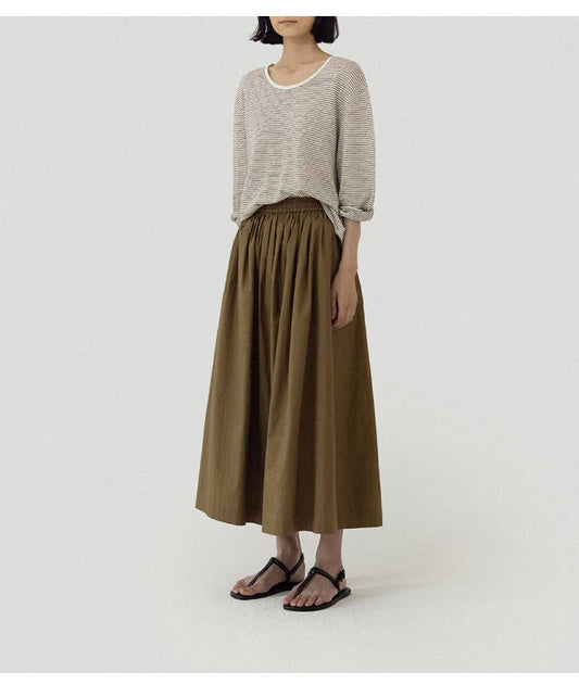 LONG SLEEVE LOOSE COTTON LINEN STRIPED T-SHIRT