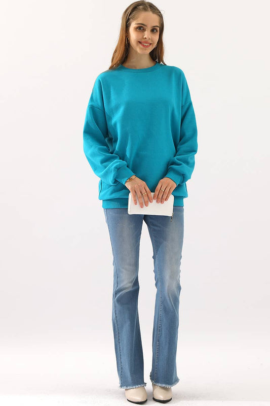 Cwttl1424_Round Neck Casual Long Sleeve Top