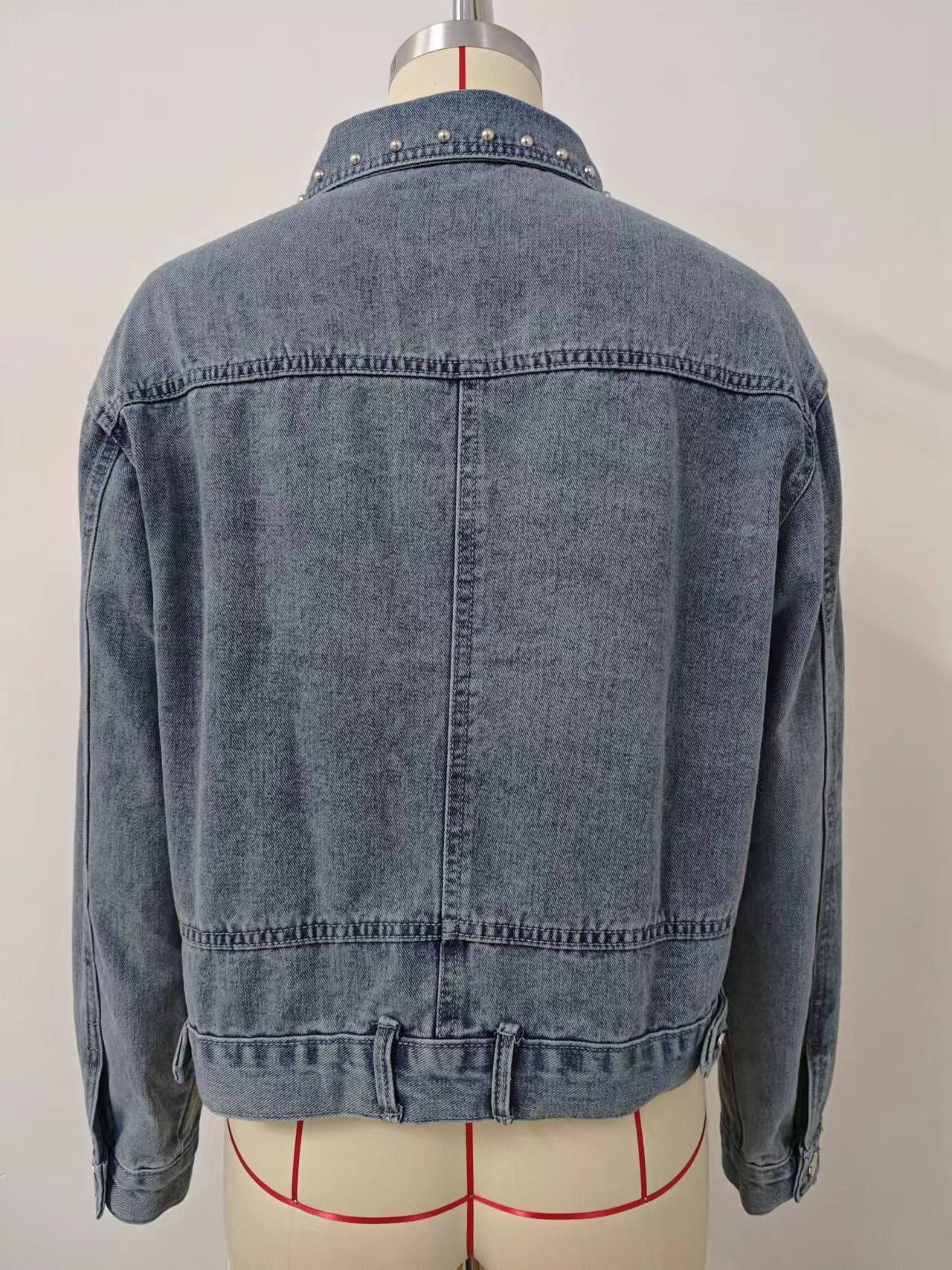 Washed loose casual punk rivet denim jacket