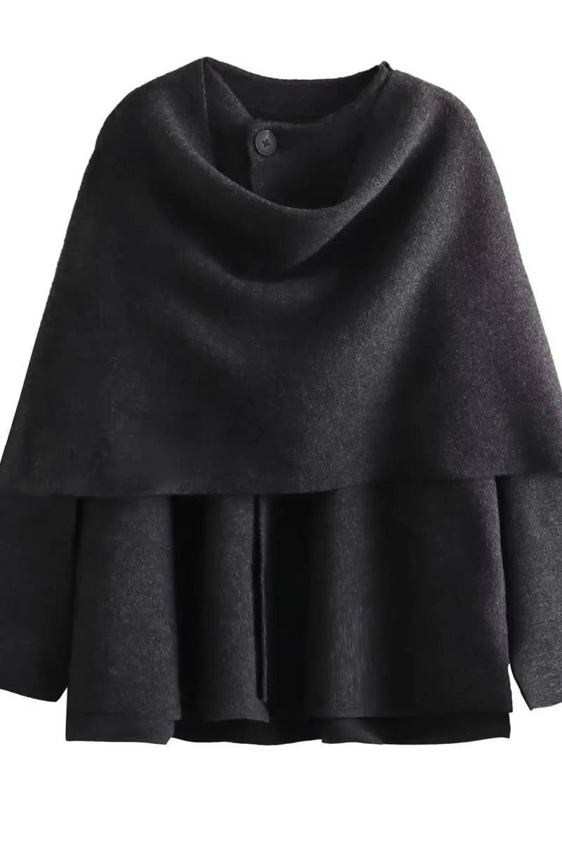 CWOCO1060_SOLID COLOR ASYMMETRIC SCARF KNITTED COATS
