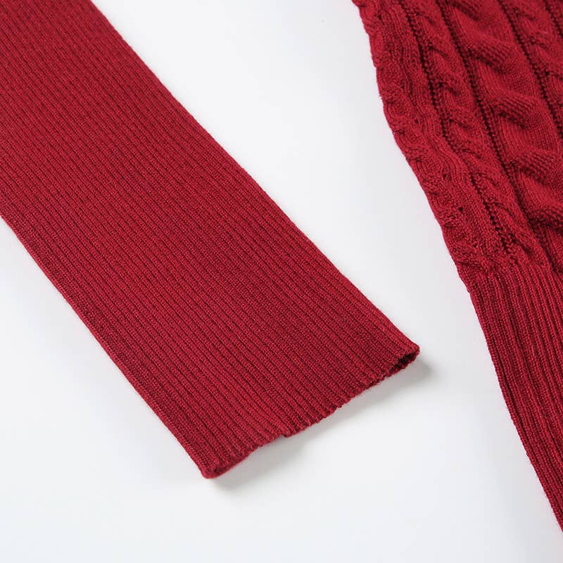 Solid-color deep V-neck hooded knitted sweater