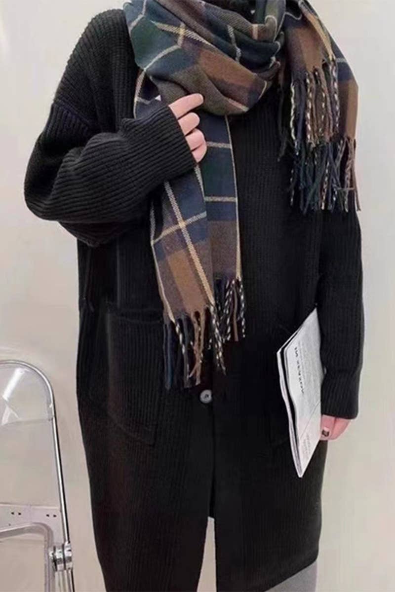 Single-breasted solid-color mid-length cardigan