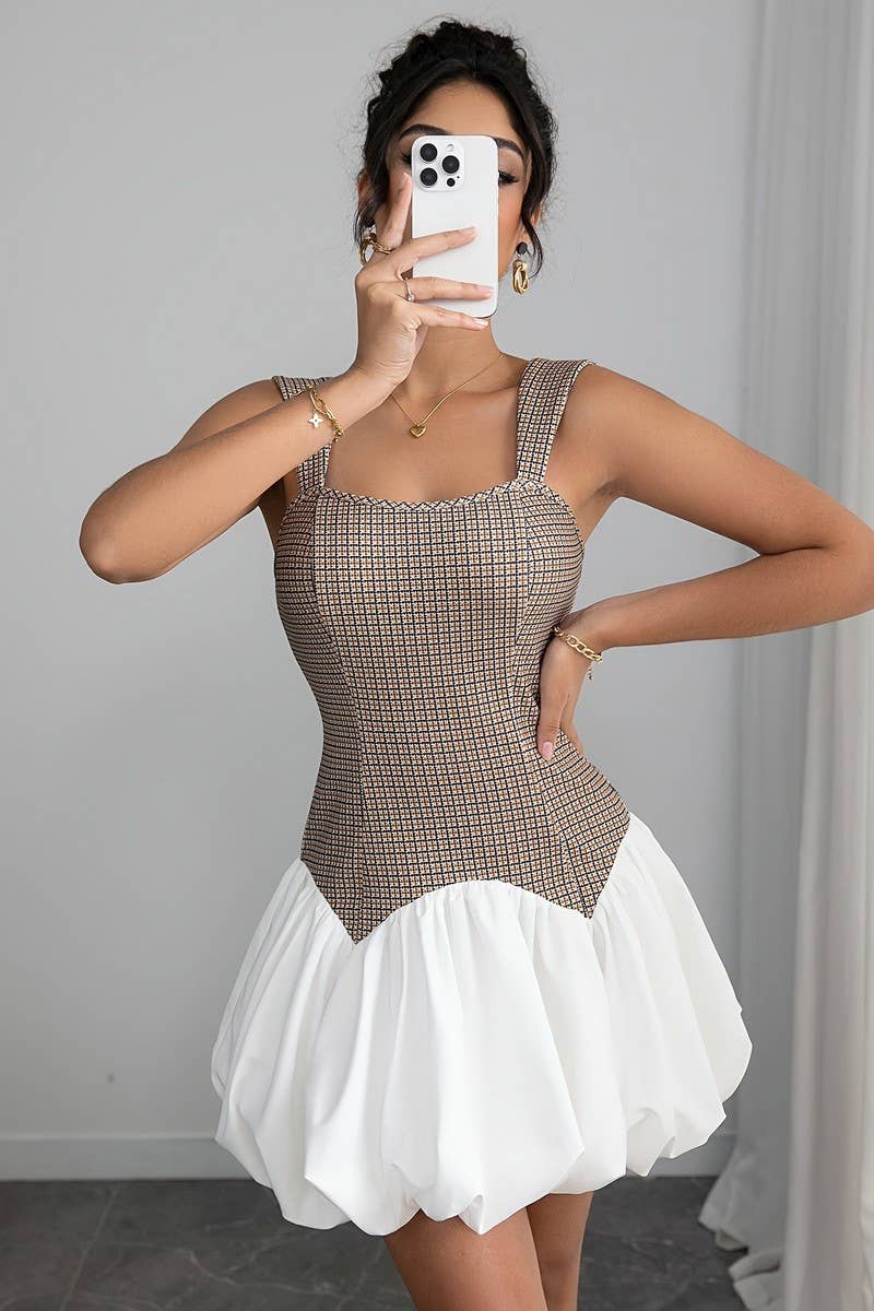 CWDSD8917_COLORBLOCK HOUNDSTOOTH STRETCH BODYCON DRESS