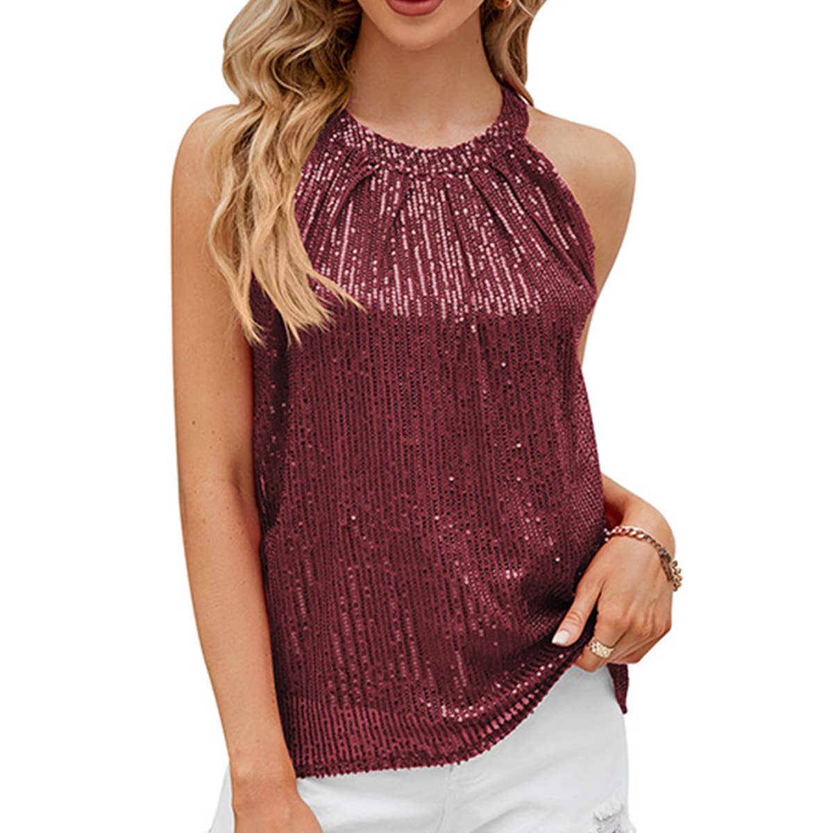 WOMEN'S SUMMER FASHION SEQUIN STRAPS TANK TOP_CWTTK0359