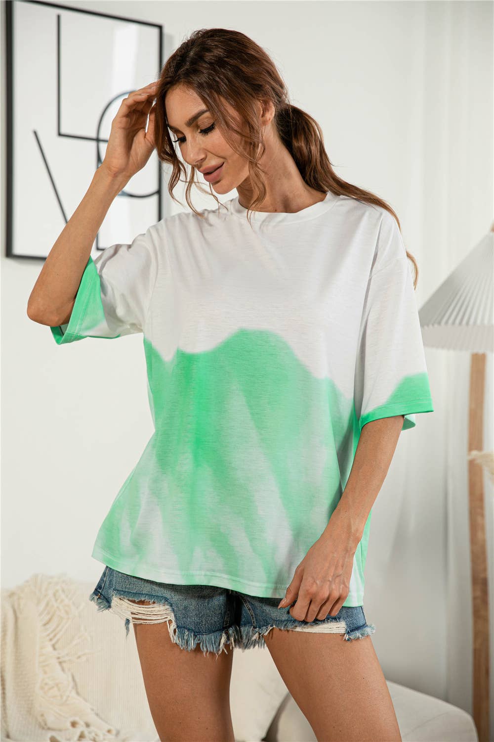Tie-dyed and printed casual loose T-shirt