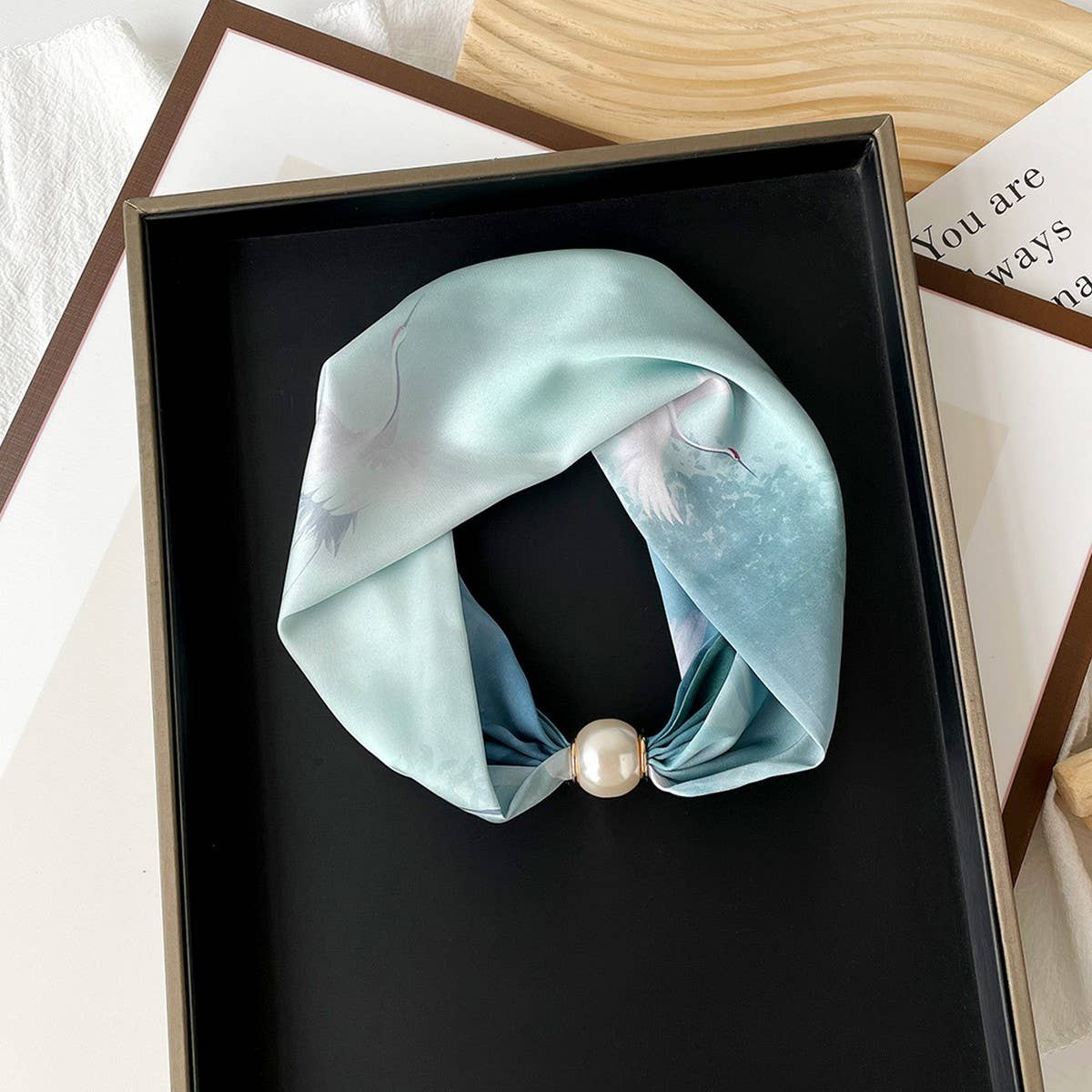 Pearl button scarf - elegant printed scarf_CWASC0821