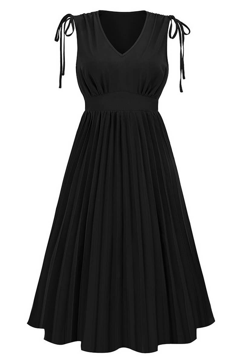 CWDMD2207_SLIM PLEATED SKIRT SEXY V-NECK DRESS