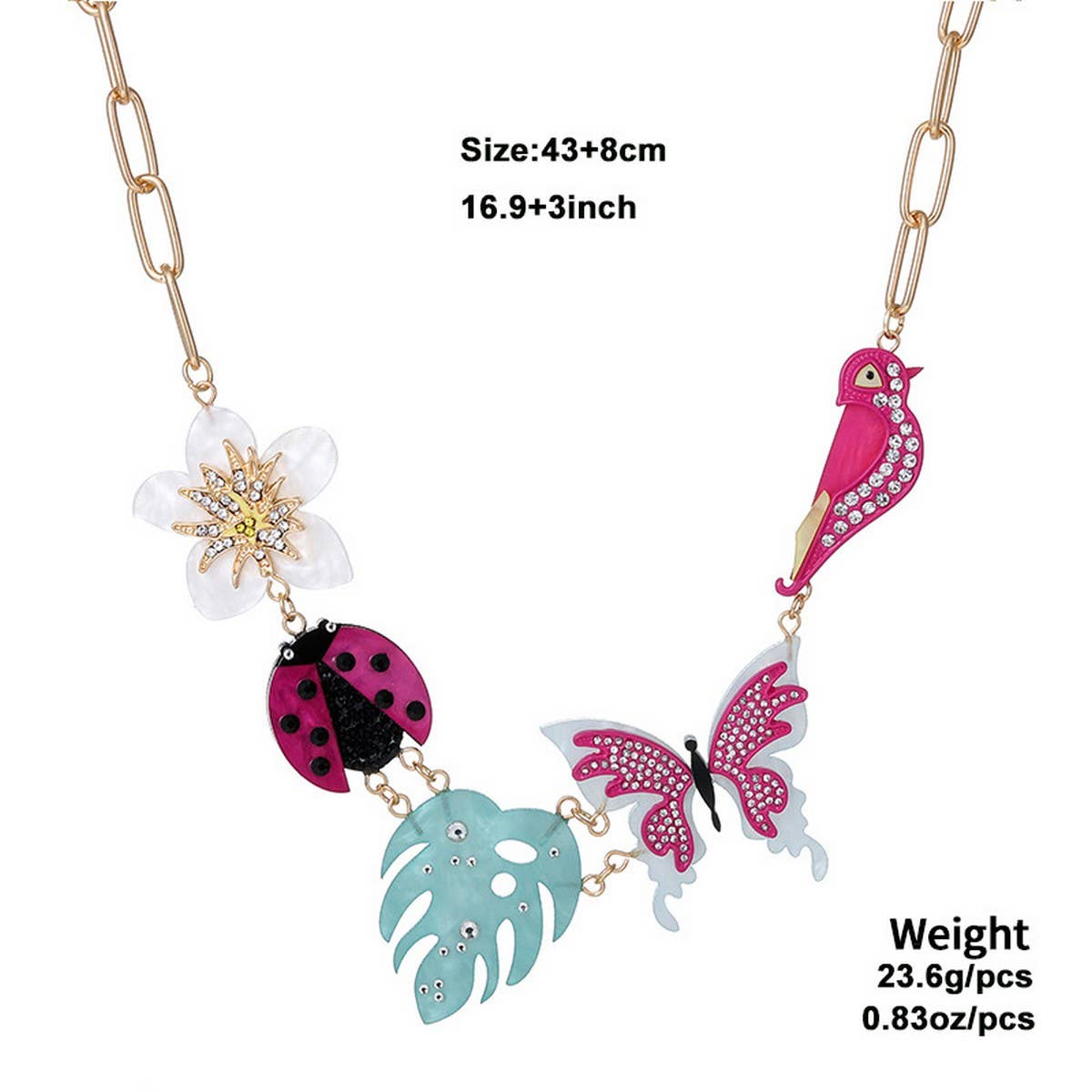 NEW ACRYLIC FLOWER BIRD ALLOY RHINESTONE NECKLACE