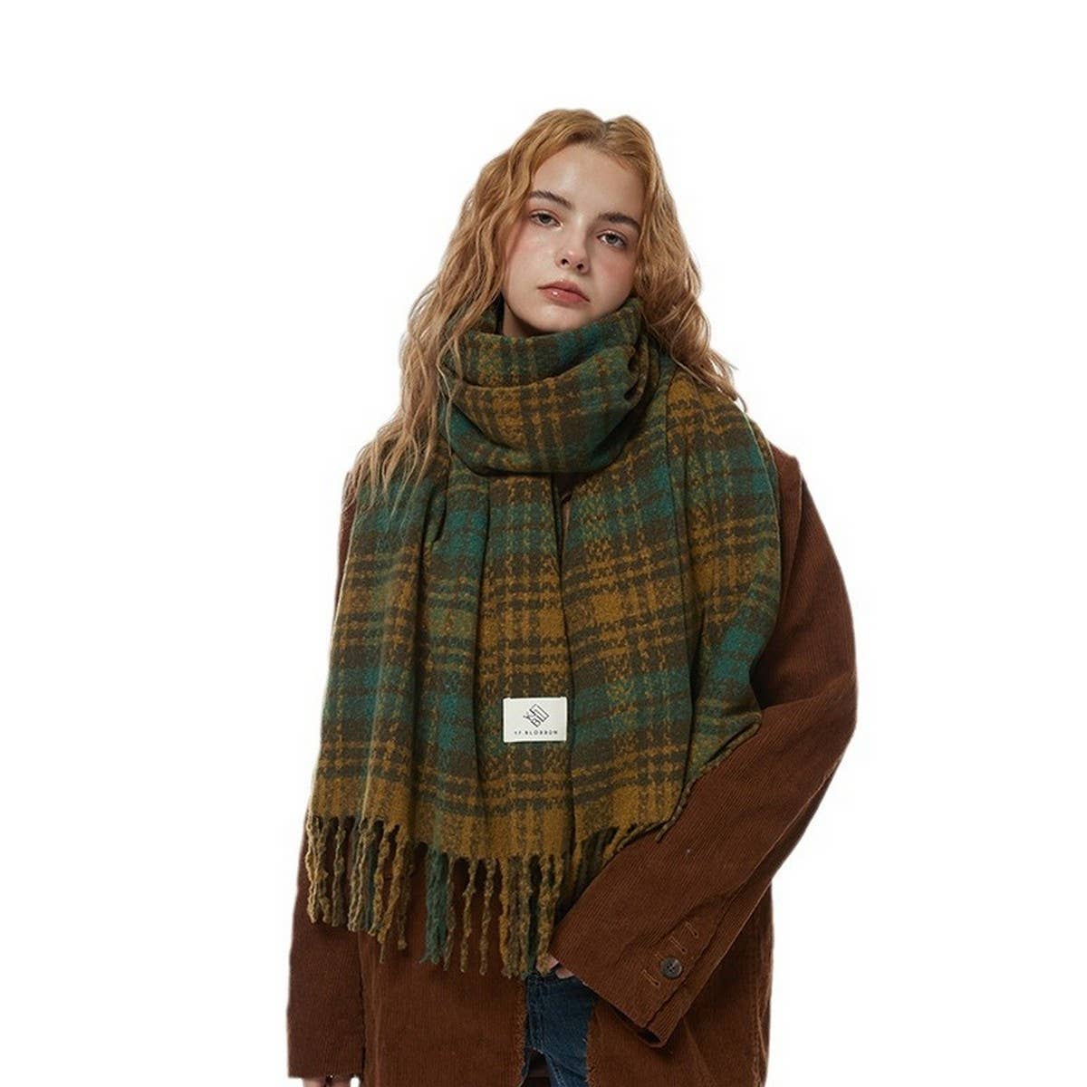 Brown Check Scarf ??Thick Dual-use Winter Wrap_CWASC2299
