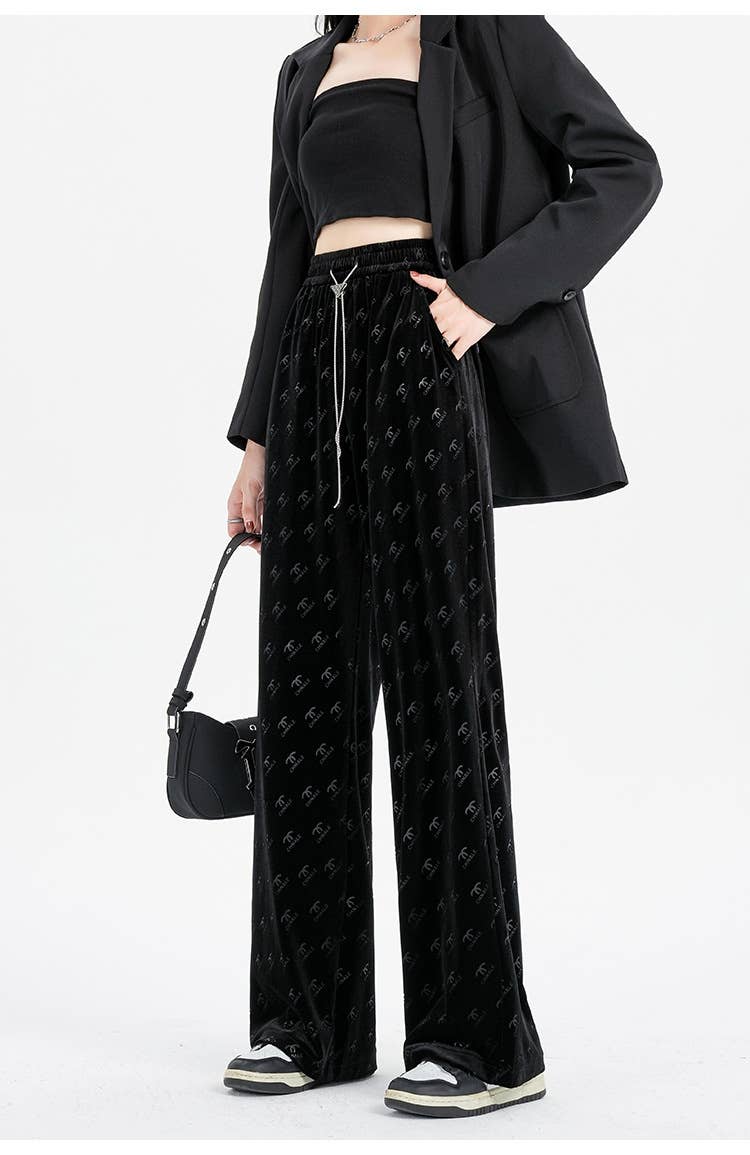 High waist plus velvet thick drapery pants