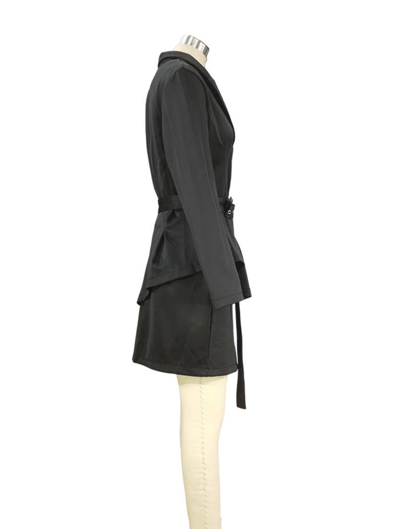 SOLID COLOR PROFESSIONAL SUIT SKIRT TWO-PIECE SET