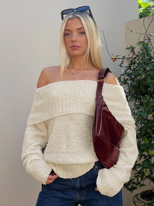 SLOUCHY OFF-THE-SHOULDER SOLID COLOR KNIT