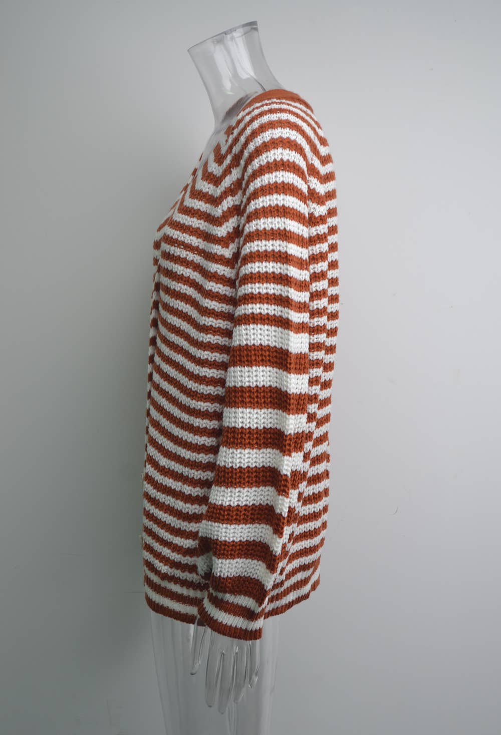 Single breasted loose striped cardigan knit coat