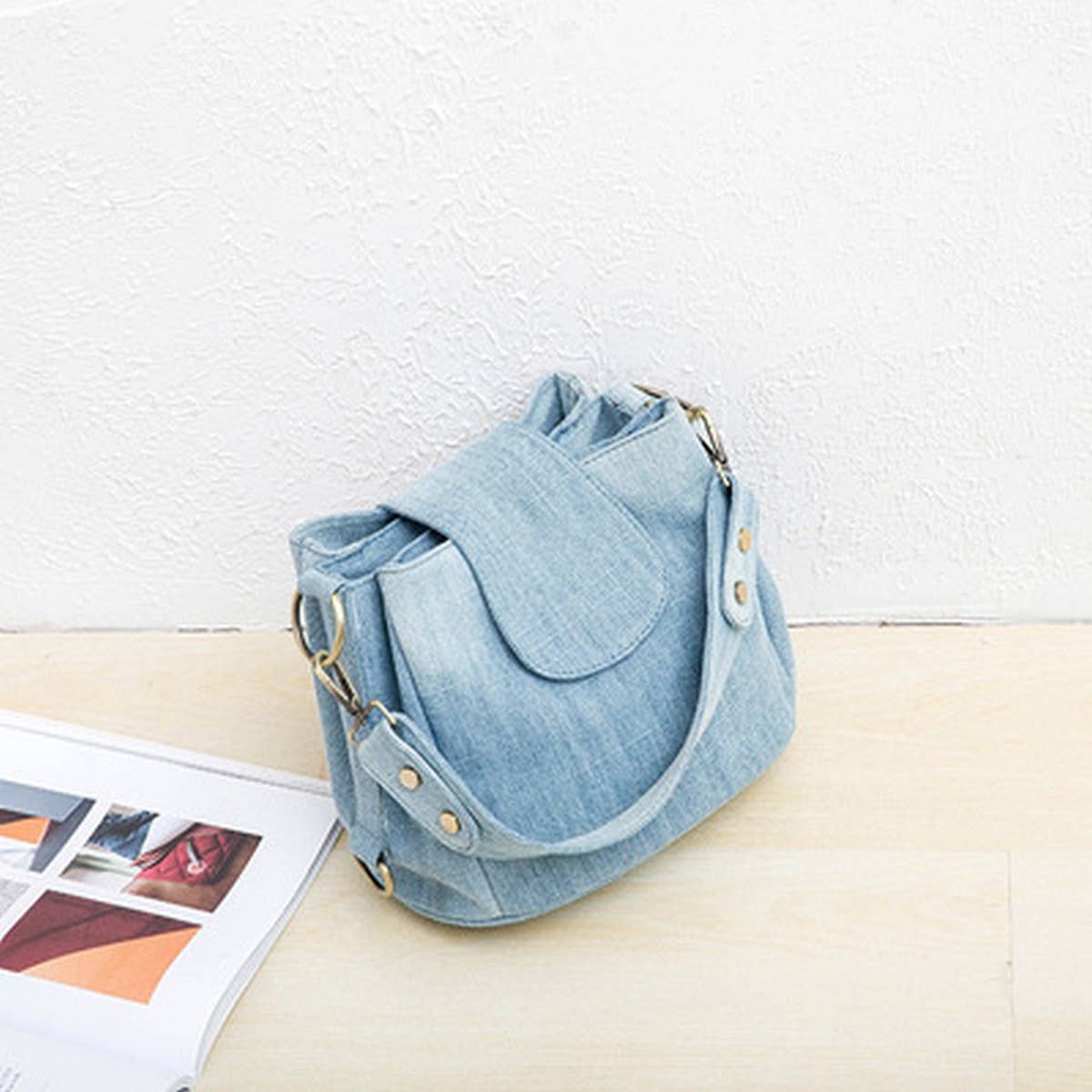 DENIM MULTI POCKET ONE SHOULDER BAG CROSSBODY BAG_CWAB1389