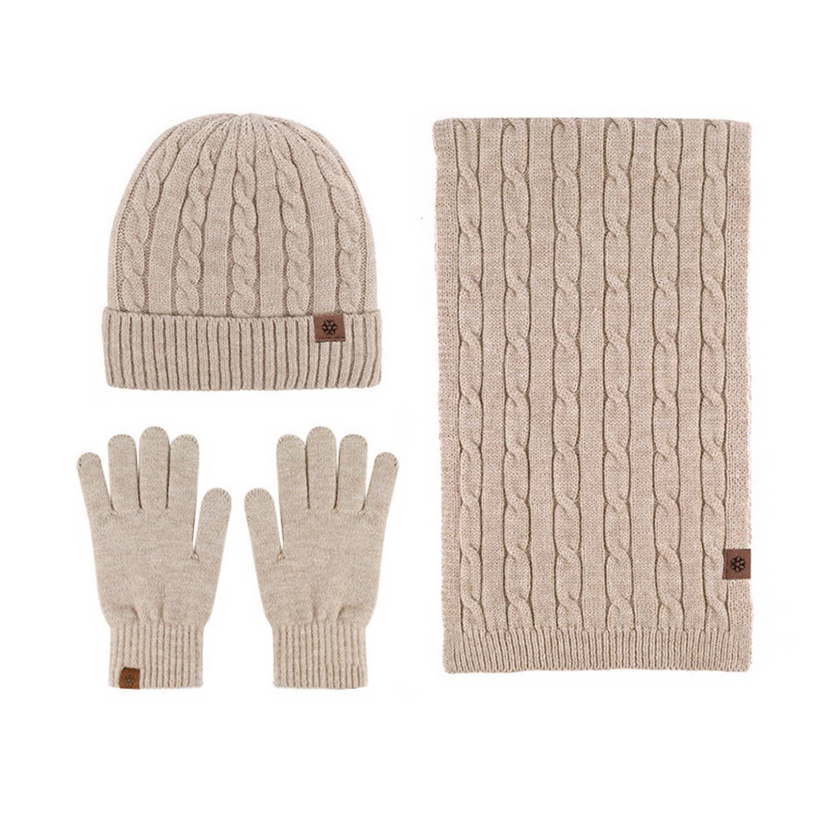 NEW KNITTED HAT, SCARF AND GLOVES THREE-PIECE SET