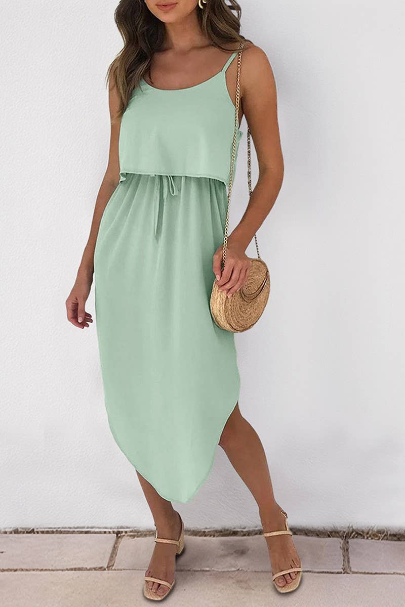 CWDMD5318_CASUAL SOLID COLOR ASYMMETRICAL SPLIT DRESS