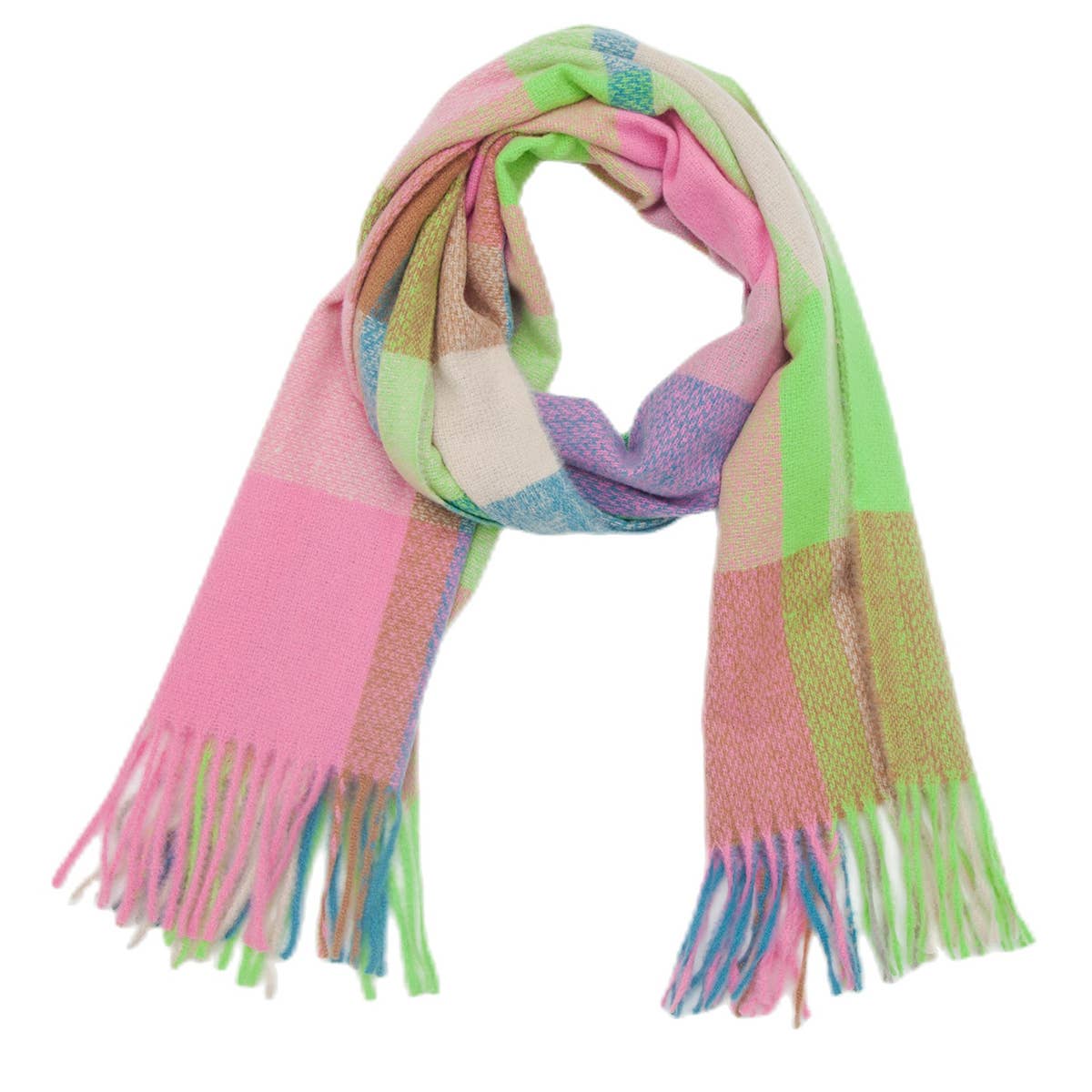 Rainbow Plaid Scarf - Thick Winter Tassel Wrap_CWASC0124