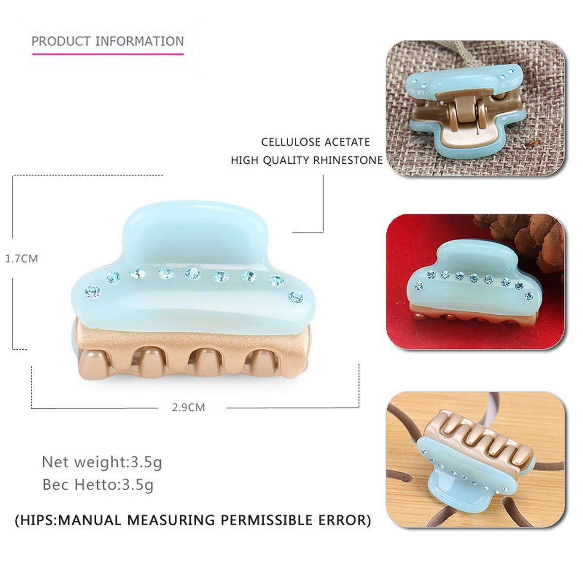 ACETATE SINGLE ROW DIAMOND GRAB CLIP MINI HAIRPIN_CWAHA4244