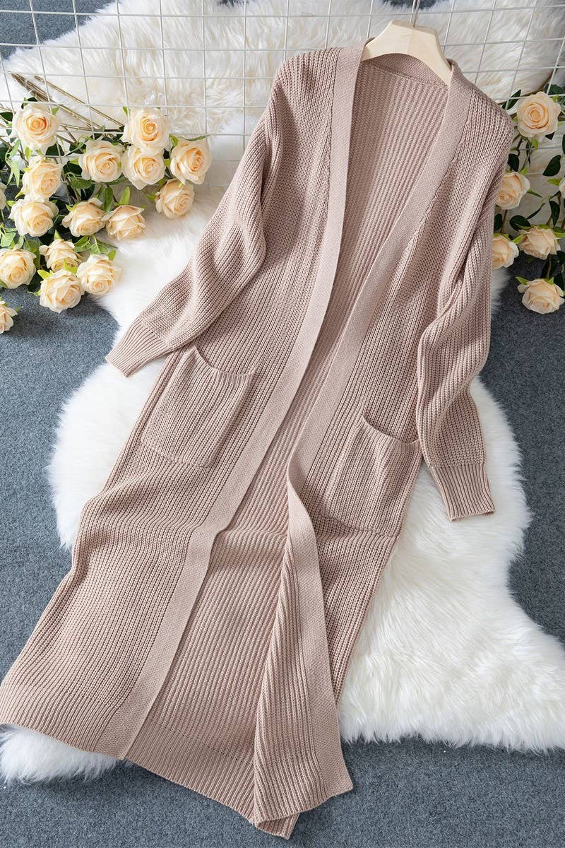 CWOCAL2365_POCKET LENGTHENED THICKENED KNITTED CARDIGAN