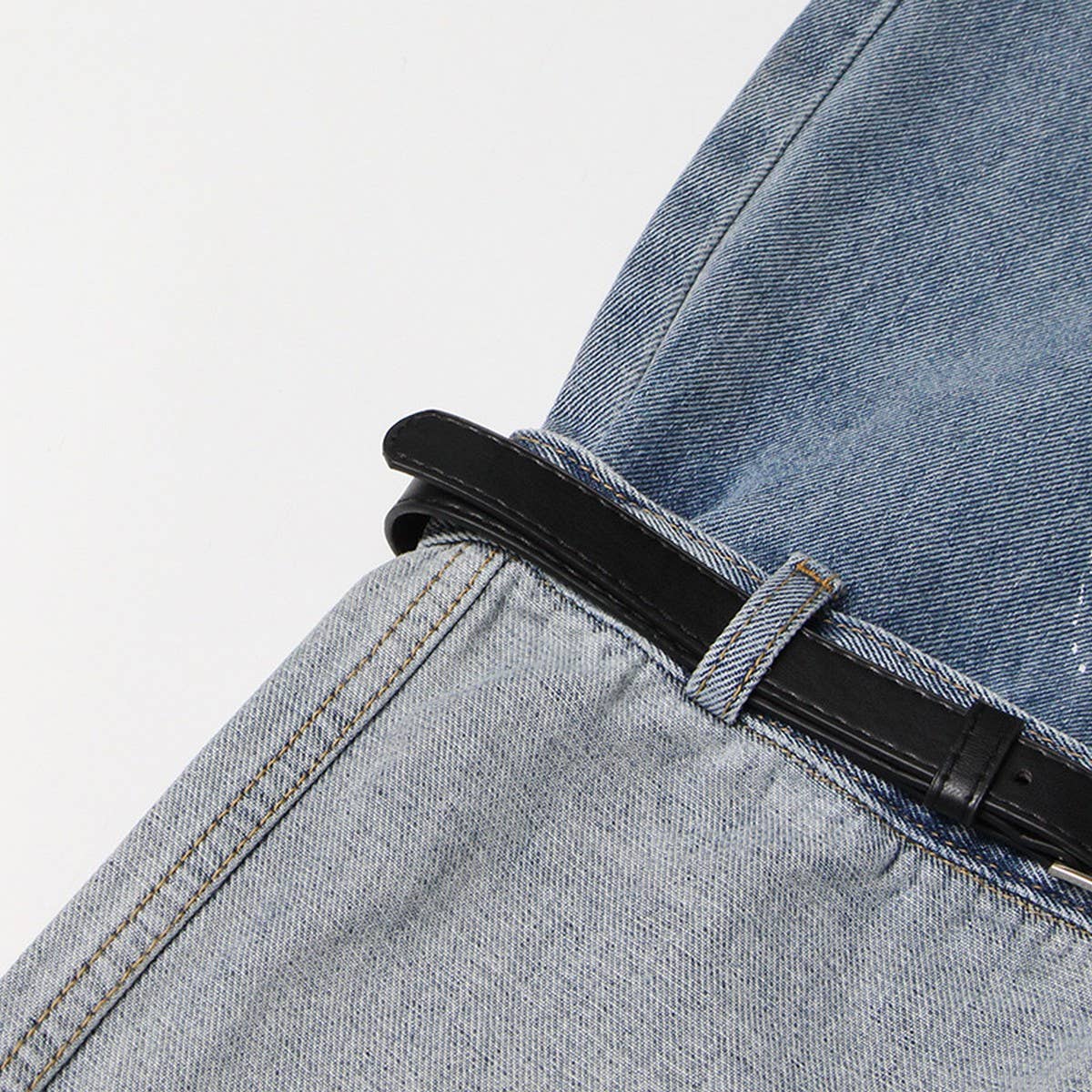 WOMENS HIGH WAISTED STRAIGHT LEG PATCHWORK JEANS