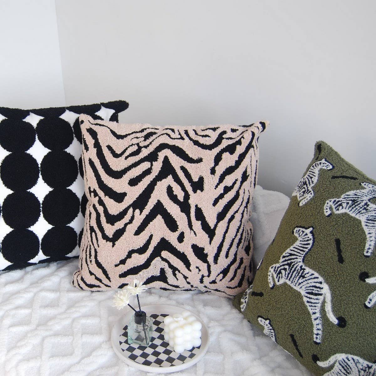 Tiger Zebra Embroidered Sofa Bed Pillow Cover