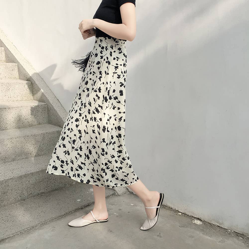 Floral high-waisted slim-fit style skirt