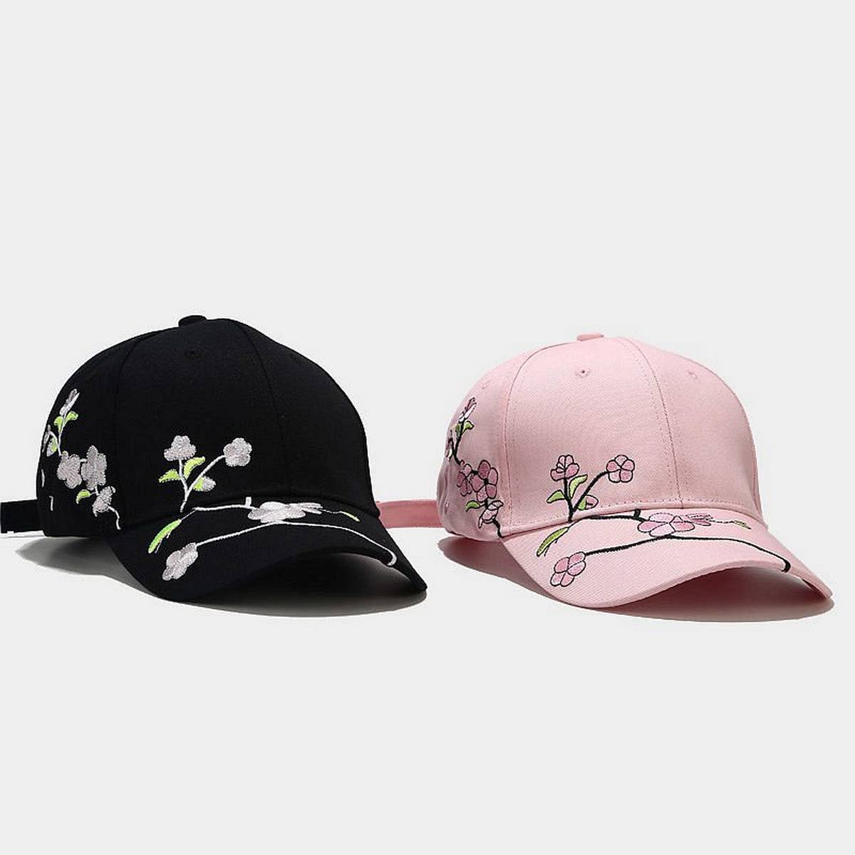 Embroidered Peach Blossom Cotton Baseball Cap CWAH1639