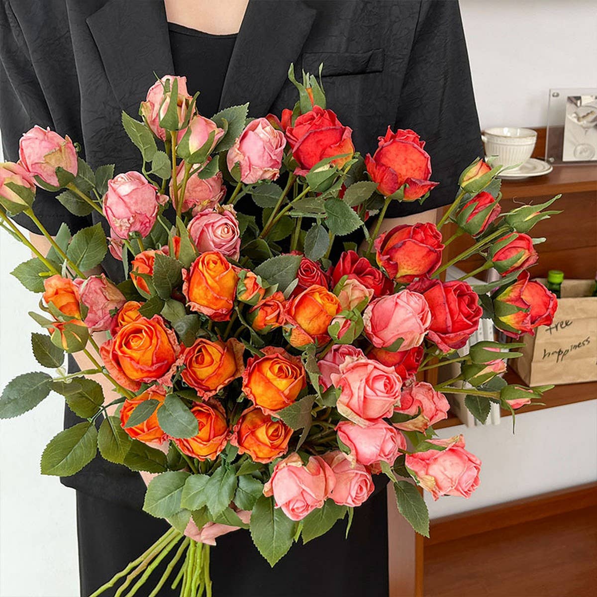 Vintage 5-Head Angora Rose with Burnt Edges