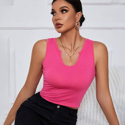 V-neck, slim, short knitted sleeveless vest