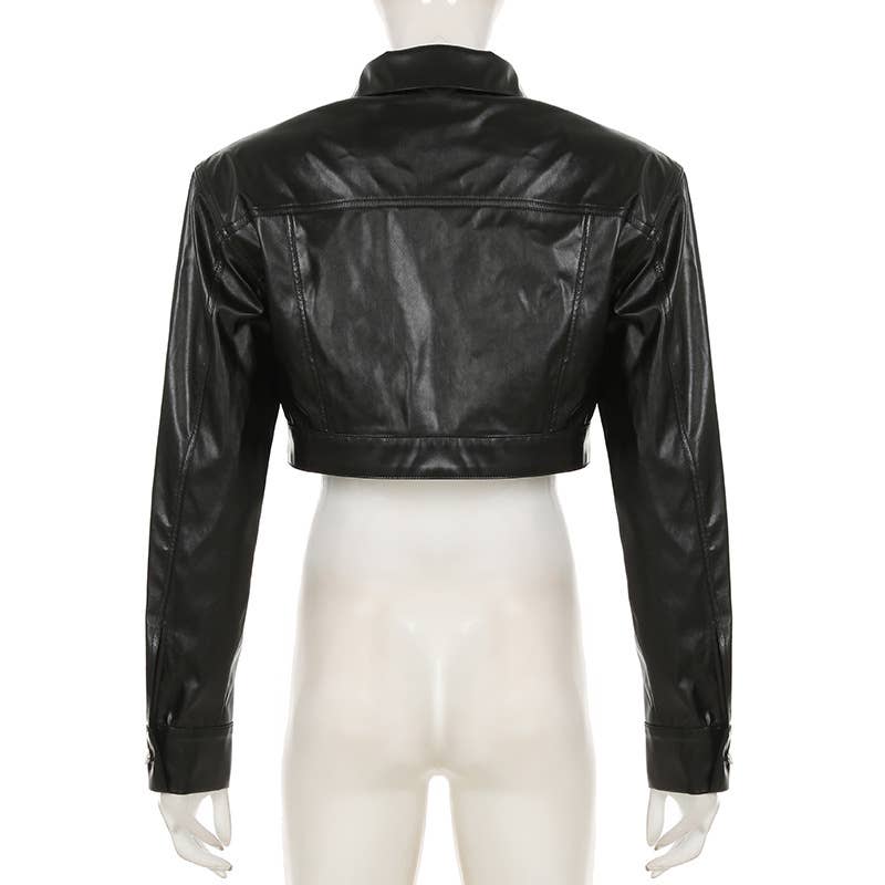 SINGLE BREASTED PU LEATHER SHORT JACKET