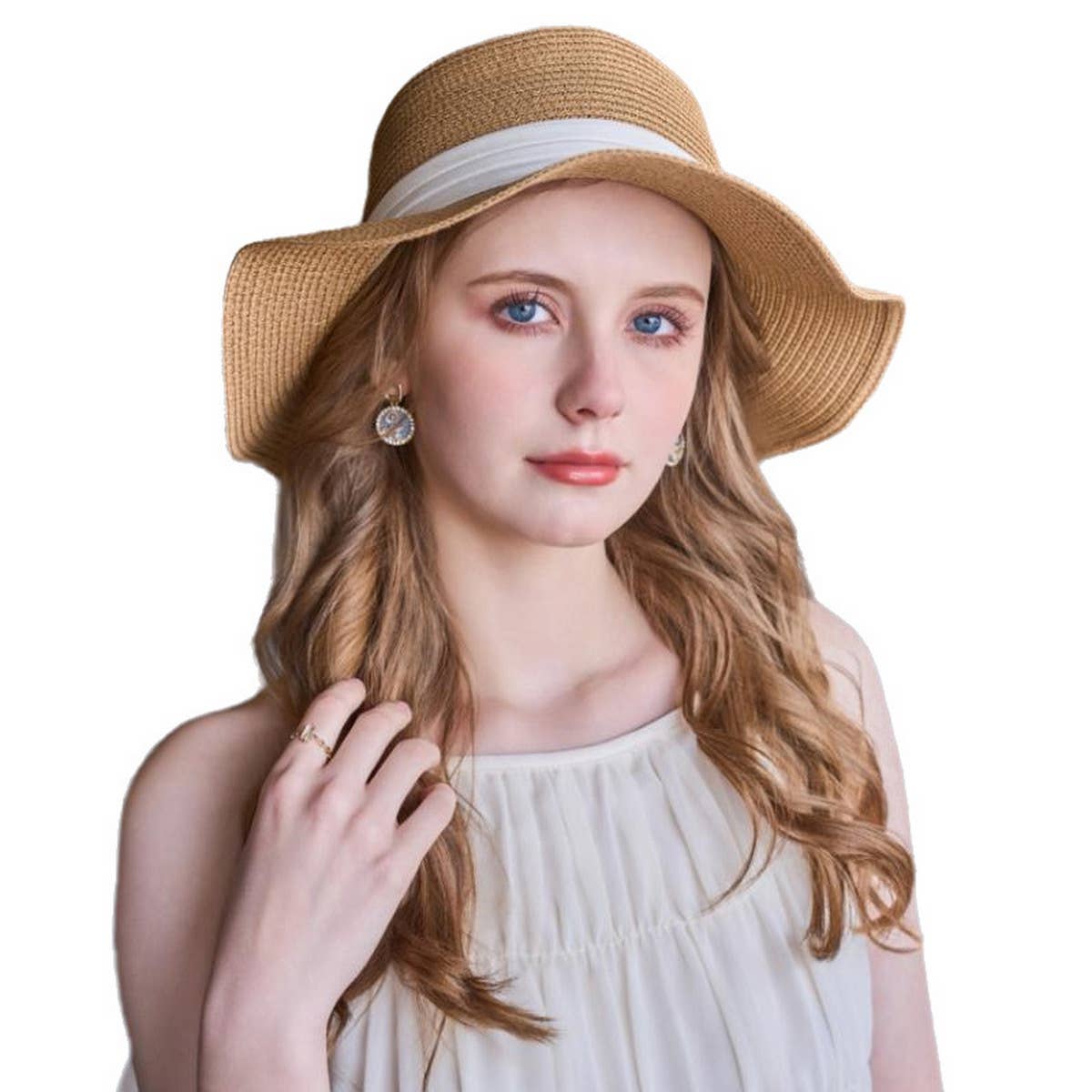 OUTDOOR SUNSHADE FLAT TOP HAT STRAW HAT_CWAH1338
