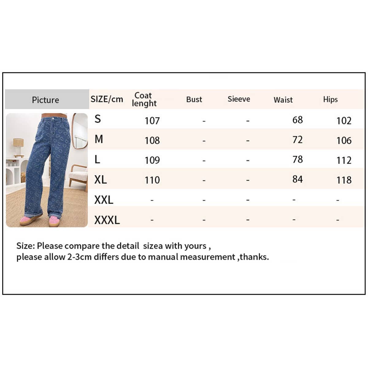 Heart crochet denim relaxed straight pants