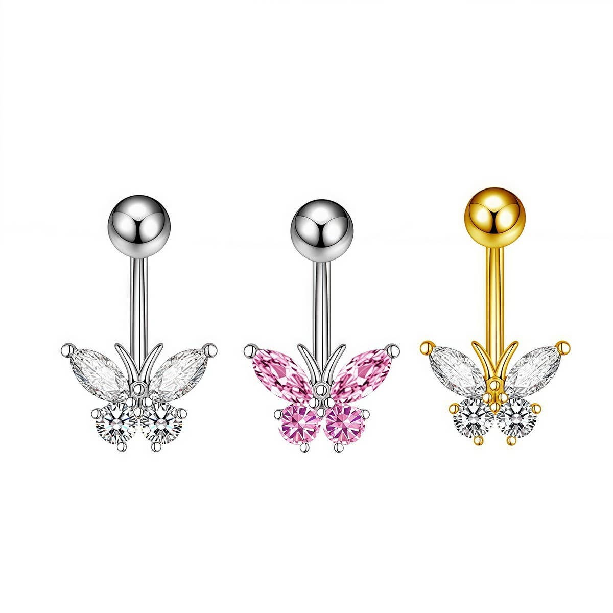 Sexy Pink Butterfly CZ Navel Ring Piercing