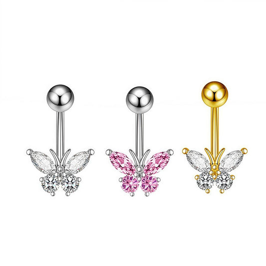 Sexy Pink Butterfly CZ Navel Ring Piercing