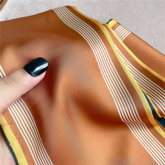 THIN SIMPLE GEOMETRIC LONG SILK HEAD SCARF