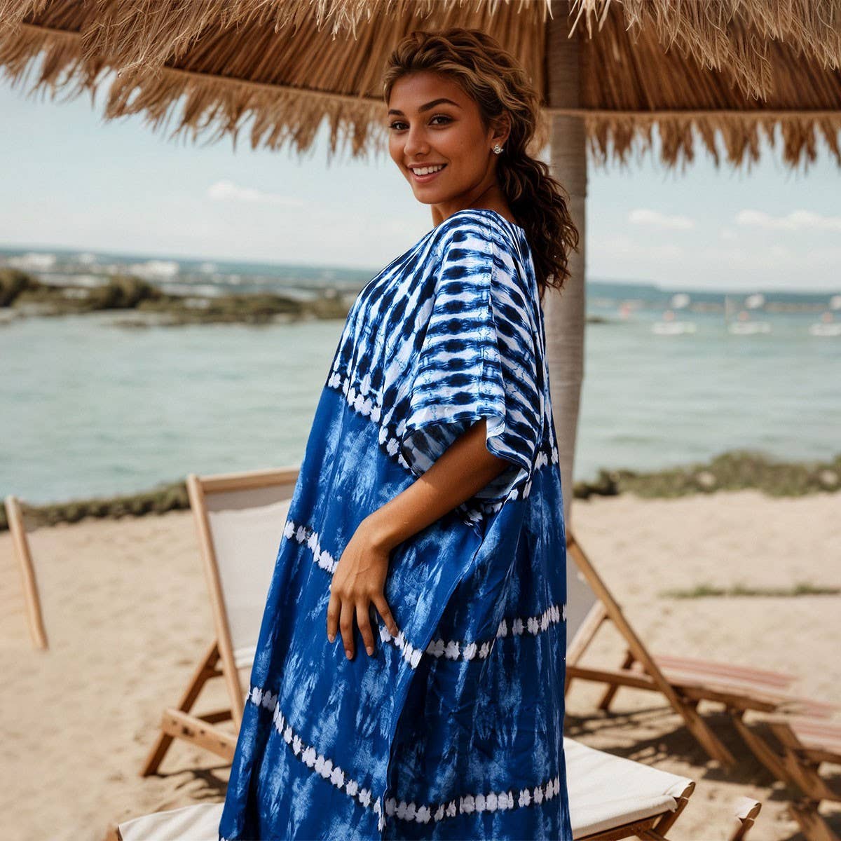 Rayon Tie-Dye Beach Kimono Bikini Cover-Up_CWMM6155