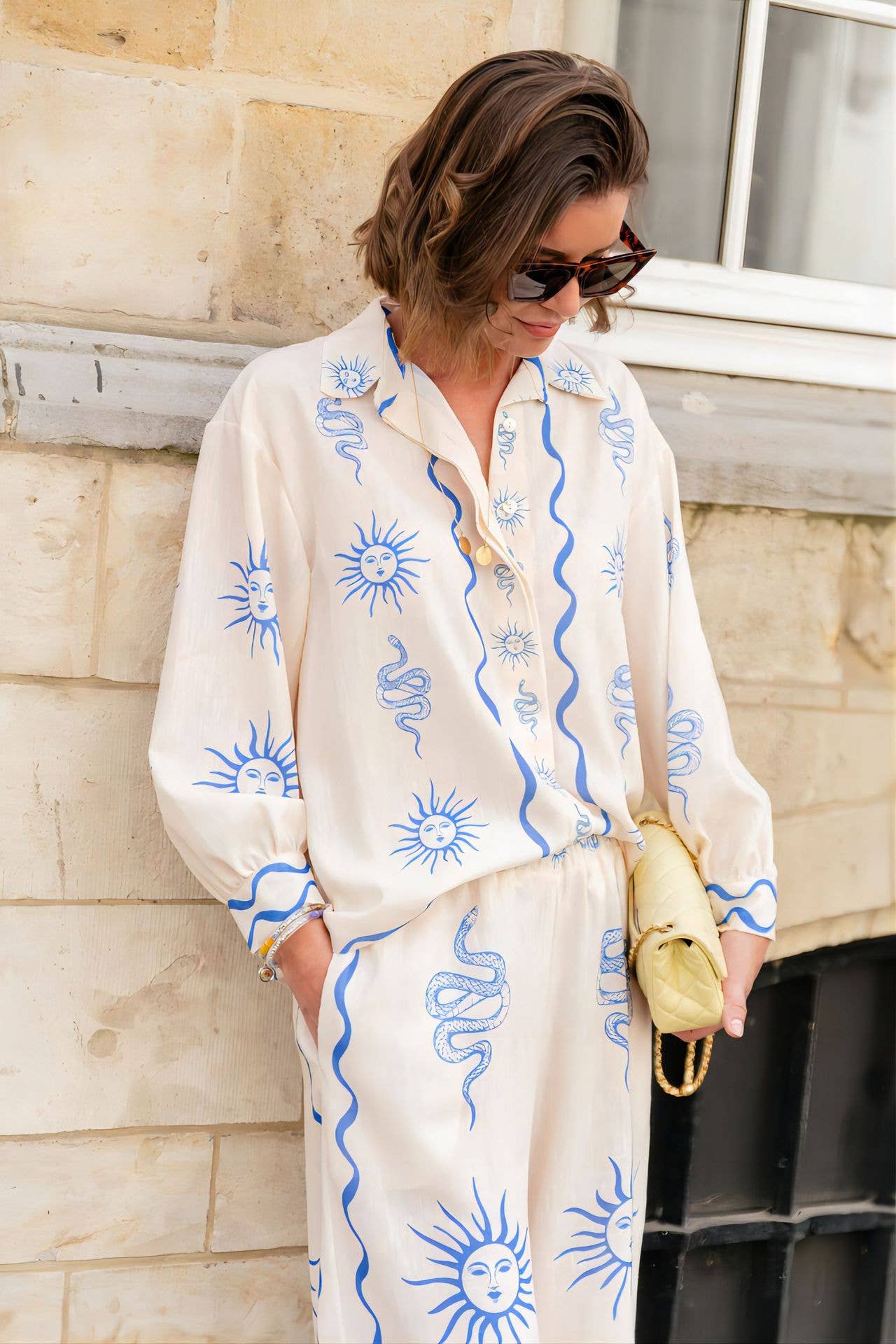 PRINTED LINEN SHIRT TROUSERS TWO-PIECE SET