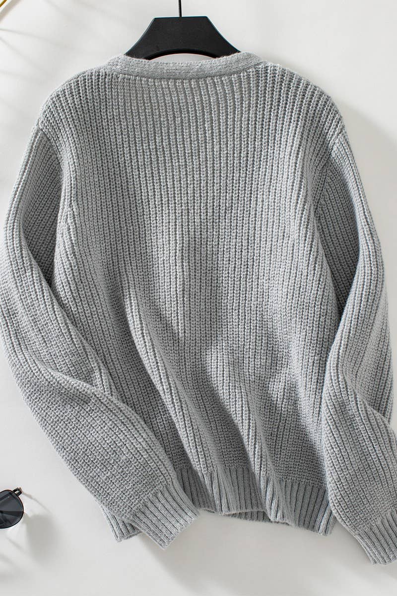 CWOCAL0837_SOLID COLOR SINGLE-BREASTED CABLE KNIT CARDIGAN