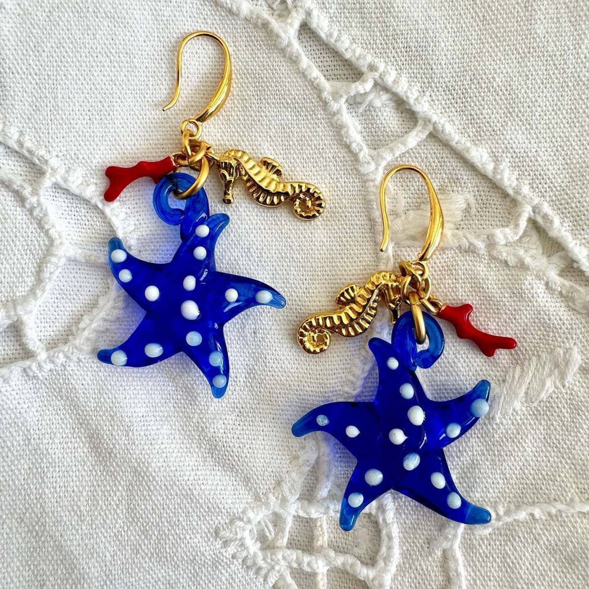 Ocean Series Starfish Fish Seahorse Coral Earrings_CWAJE4996