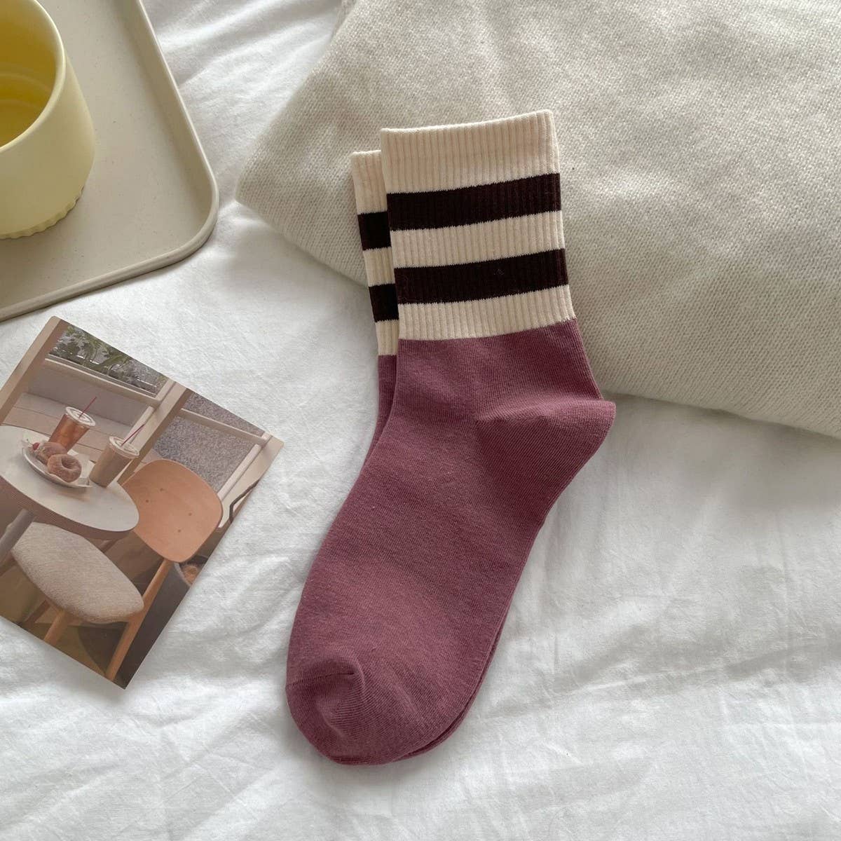 AUTUMN AND WINTER CONTRAST COLOR DOUBLE BAR SOCKS_CWMS0908